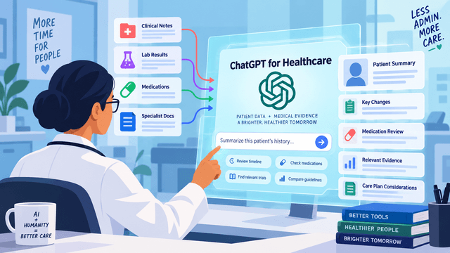 Physician using ChatGPT for healthcare to summarize clinical notes, labs, medications, and medical evidence